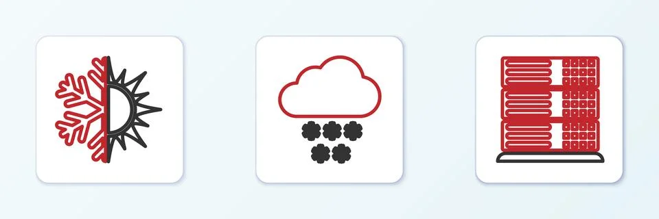 Set line Server, Data, Web Hosting, Sun and snowflake and Cloud with icon. .. Stockillustratie