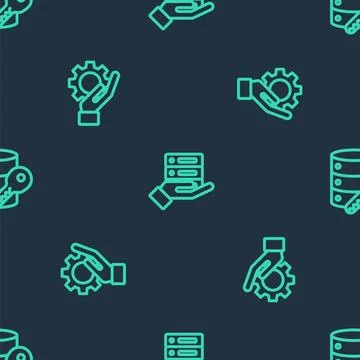 Set line Server, Data, Web Hosting, Hand settings gear and security with key  Stock Illustration