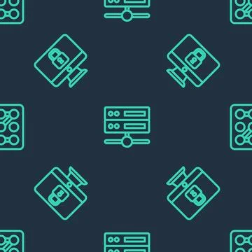 Set line Server, Data, Web Hosting, Lock on computer monitor and Graphic pa.. Illustrazione stock