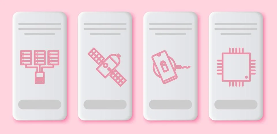 Set line Server, Data, Web Hosting, Satellite, Wireless charger and Process.. Stockillustratie