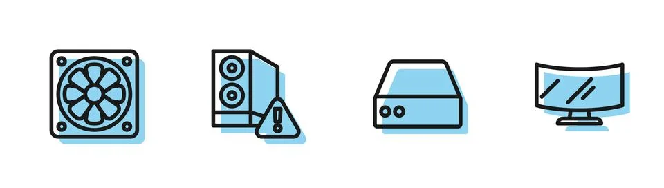 Set line Server, Data, Web Hosting, Computer cooler, Case of computer and m.. Stock Illustration