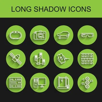 Set line Server, Data, Web Hosting, Computer monitor, Smartwatch, 3D printe.. 스톡 일러스트