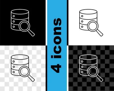 Set line Server, Data, Web Hosting icon isolated on black and white, transp.. Illustrazione stock