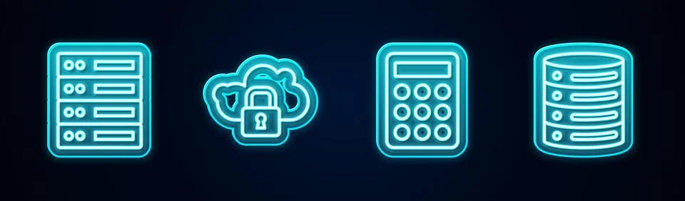 Set line Server, Data, Web Hosting, Cloud computing lock, Password protecti.. Stock Illustration