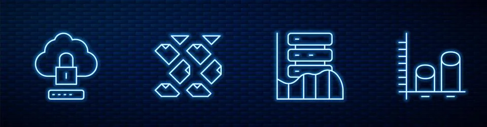 Set line Server, Data, Web Hosting, Cloud computing lock, stream and analys.. Illustrazione stock