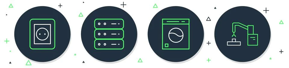 Set line Server, Data, Web Hosting, Washer, Electrical outlet and Robotic r.. Stock Illustration