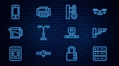 Set line Server, Data, Web Hosting, Security camera, Meteorology thermomete.. イラスト素材
