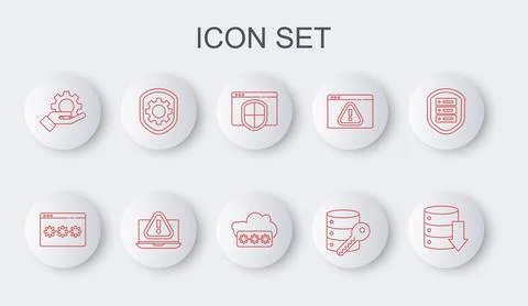 Set line Server, Data, Web Hosting, Password protection, Browser with shiel.. Illustrazione stock