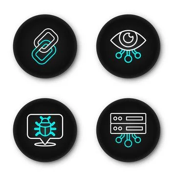 Set line Server, Data, Web Hosting, System bug, Eye scan and Chain link ico.. Stock-Illustration