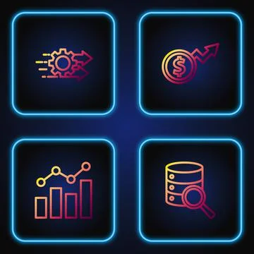 Set line Server, Financial growth, Time management and dollar. Gradient color 스톡 일러스트