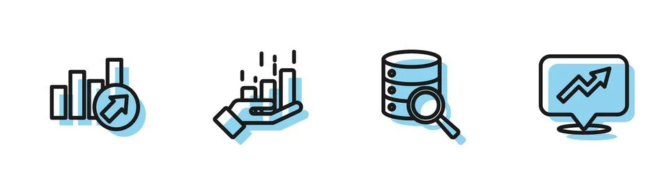 Set line Server, Financial growth, and icon. Vector 스톡 일러스트