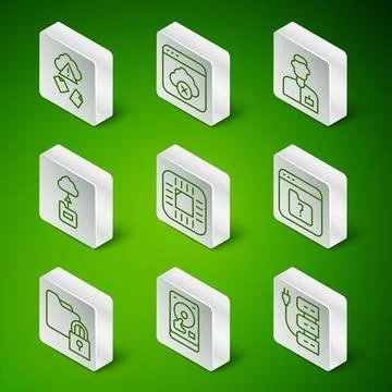 Set line Server, Hard disk drive HDD, Cloud hacking, Processor with CPU イラスト素材