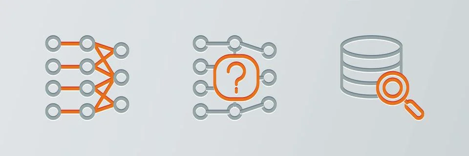 Set line Server, Neural network and icon. Vector Illustrazione stock