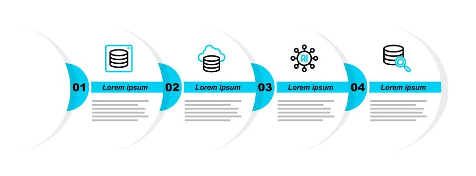 Set line Server, Neural network, Cloud database and Data icon. Vector Stock Illustration
