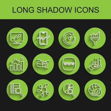 Set line Server, Project team base, Financial growth, Search data analysis, Pie Stock Illustration