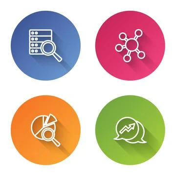 Set line Server, Project team base, Search data analysis and Financial growth Stock Illustration