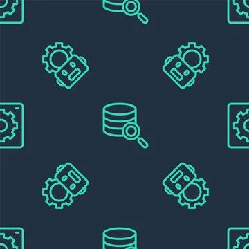 Set line Server, Robot setting and Computer api interface on seamless pattern Stock Illustration