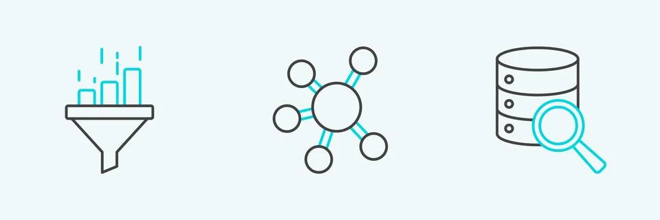 Set line Server, Sales funnel with chart and Project team base icon. Vector Stock Illustration