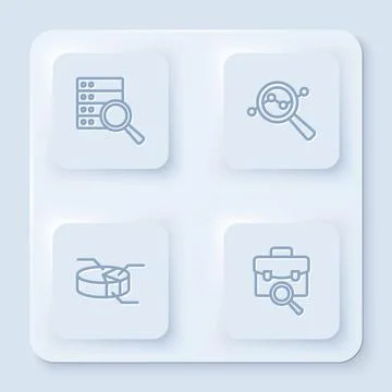 Set line Server, Search data analysis, Pie chart infographic and Work search Stock Illustration