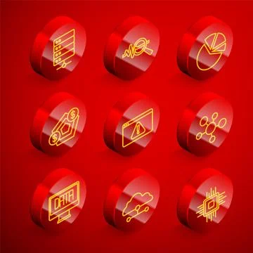 Set line Server, Search data analysis, Pie chart infographic, Financial growth 스톡 일러스트