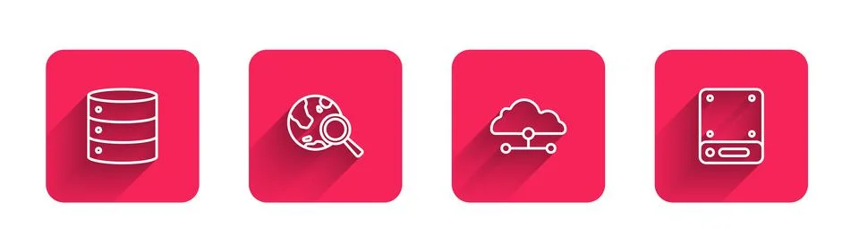 Set line Server, Search globe, Network cloud connection and with long shadow Stock Illustration