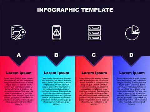 Set line Server security with key, Mobile exclamation mark, Server, Data, Web 스톡 일러스트