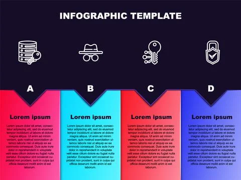 Set line Server security with key, Incognito mode, Cryptocurrency and Lock and Stock Illustration
