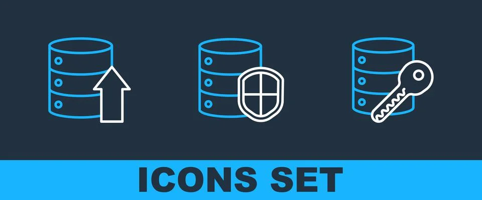 Set line Server security with key, Server, Data, Web Hosting and shield icon 스톡 일러스트