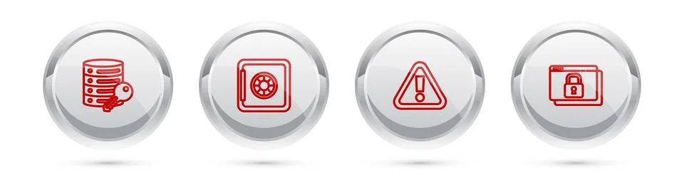Set line Server security with key, Safe, Exclamation mark in triangle and Secure Stockillustratie