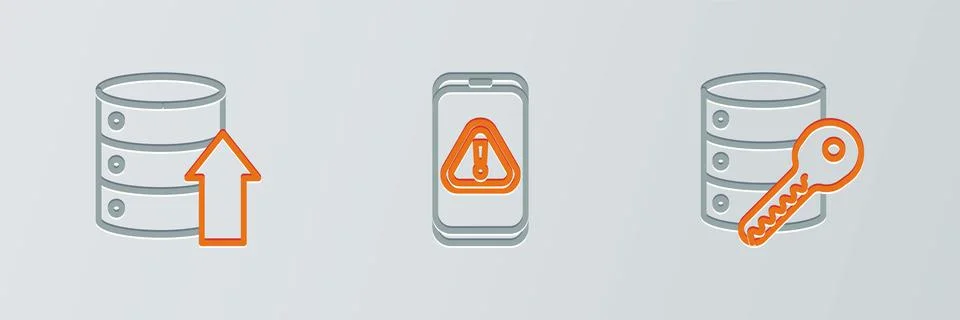 Set line Server security with key, Server, Data, Web Hosting and Mobile excla Stock Illustration