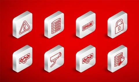 Set line Server security with key, Server, Data, Web Hosting, Spam, Lock 스톡 일러스트