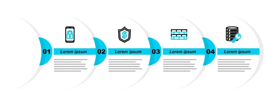 Set line Server security with key, Firewall, wall, Shield dollar and Mobile.. Stock Illustration