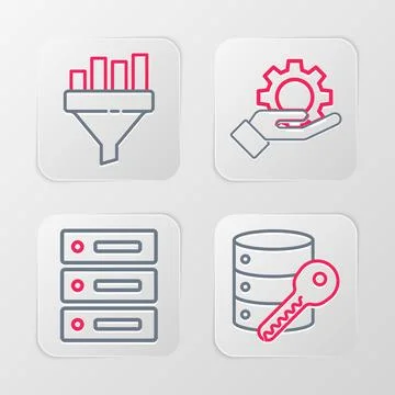 Set line Server security with key, Server, Data, Web Hosting, Hand settings.. Stock Illustration