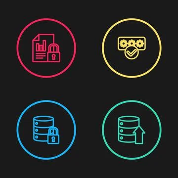 Set line Server security with lock, Server, Data, Web Hosting, Password 스톡 일러스트