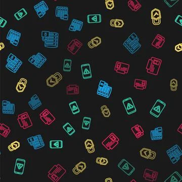 Set line Server security with lock, Mobile exclamation mark, Lock and check and Stock Illustration