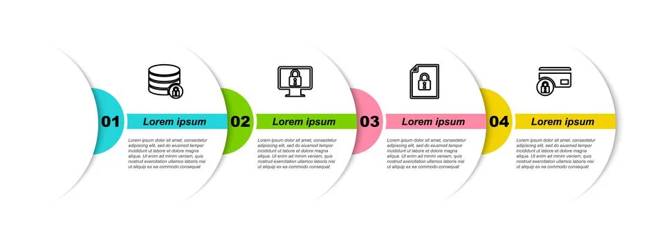 Set line Server security with lock, Lock on monitor, Document and and Credit Illustrazione stock