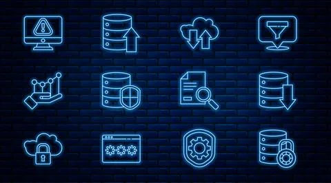 Set line Server security with lock, Server, Data, Web Hosting, Cloud download Stock Illustration