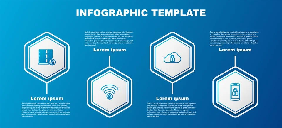 Set line Server security with lock, Wifi locked, Cloud computing and Smartphone 库存插图