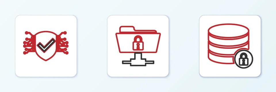 Set line Server security with lock, Cyber and FTP folder and icon. Vector Stockillustratie