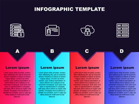 Set line Server security with lock, Identification badge, Cloud computing and Stock Illustration