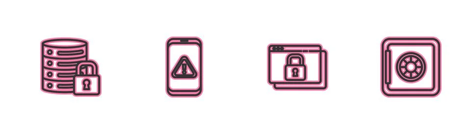 Set line Server security with lock, Secure your site HTTPS, SSL, Mobile Illustration