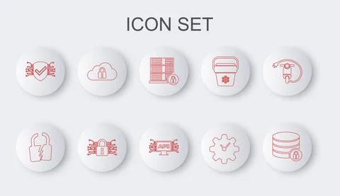 Set line Server security with lock, Broken or cracked, Time Management, Cyber Stock Illustration