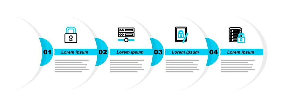Set line Server security with lock, Tablet closed padlock, Server, Data, Web Illustrazione stock