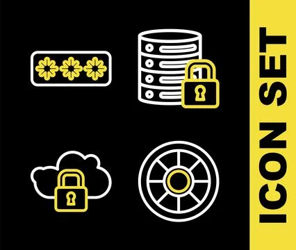 Set line Server security with lock, Safe, Cloud computing and Password Stock Illustration