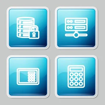 Set line Server security with lock, Server, Data, Web Hosting, Safe and Password Stock Illustration