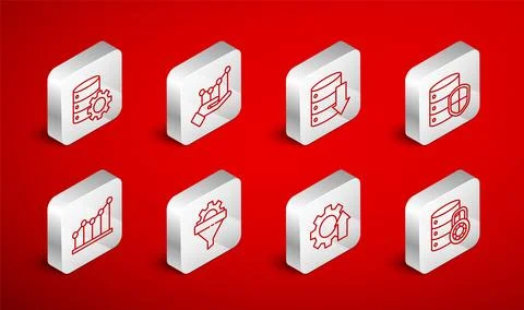 Set line Server security with lock, Pie chart infographic, Server, Data, Web Stock Illustration