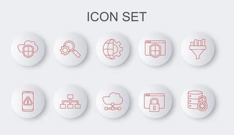 Set line Server security with lock, Globe of the Earth and gear, Secure your 库存插图