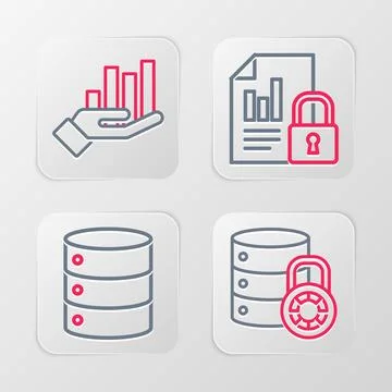 Set line Server security with lock, Server, Data, Web Hosting, Document and and 스톡 일러스트