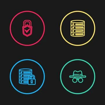 Set line Server security with lock, Incognito mode, Server, Data, Web Hosting Illustrazione stock