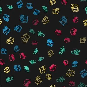 Set line Server security with lock, Pie chart infographic,  and Password prot Stock Illustration